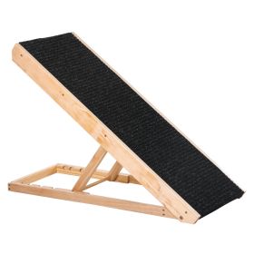 Foldable Pet Ramp with Non-slip Carpet Height Adjustable Pine Wood for Dogs Cats Black