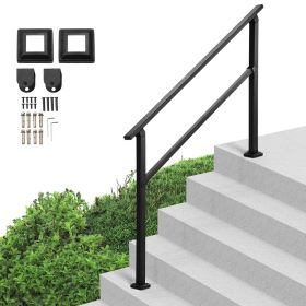 VEVOR Outdoor Handrails for Steps, 4-5 Step Stair Rail Kit, Black Square Tube with Horizontal Bar, Carbon Steel Support Rails for Seniors