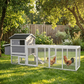 large main house, Gray Wooden Chicken Coop, Large Outdoor Hen House with Run and Nesting Box Poultry Cage, Rabbit Hutch