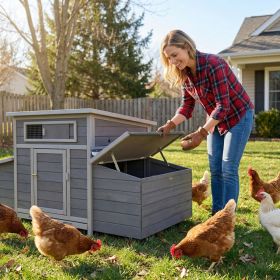 Large Wooden Chicken Coop Outdoor Hen House Poultry Cage for Outdoor with 2 Sides Nesting Boxes (Color: as Pic)