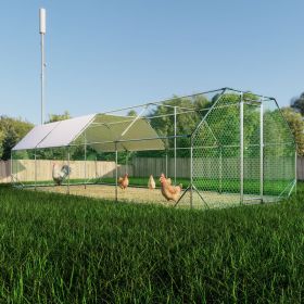 9.94 ft. x 25.68 ft. Galvanized Large Metal Walk in Chicken Coop Cage Farm Poultry Run Hutch Hen House (Color: as Pic)
