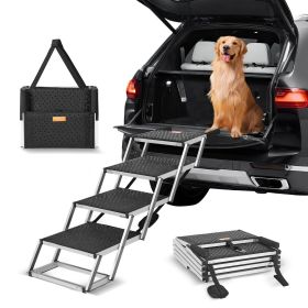 VEVOR Dog Stair for Cars, Wide 4-step Dog Car Steps, Folding Dog Car Ramp with Nonslip Surface, Portable Pet Steps Lightweight Aluminum for Car (Default: Default)